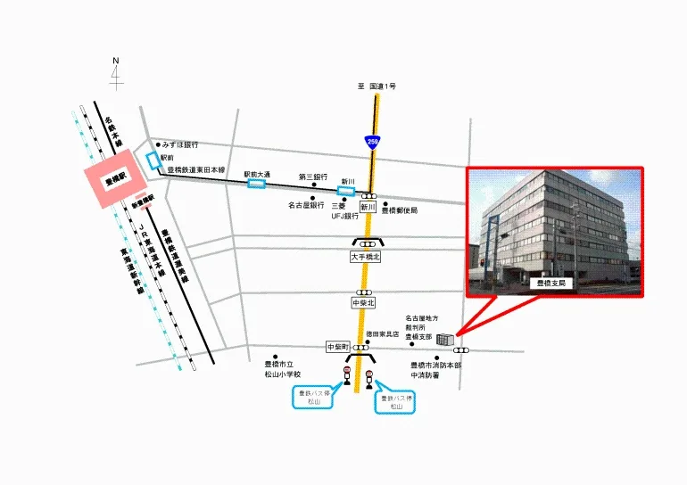 名古屋法務局豊橋支局の案内図（出典: 法務省法務局公式サイト）