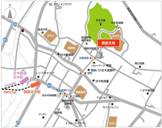 福岡法務局朝倉支局の案内図（出典: 法務省法務局公式サイト）