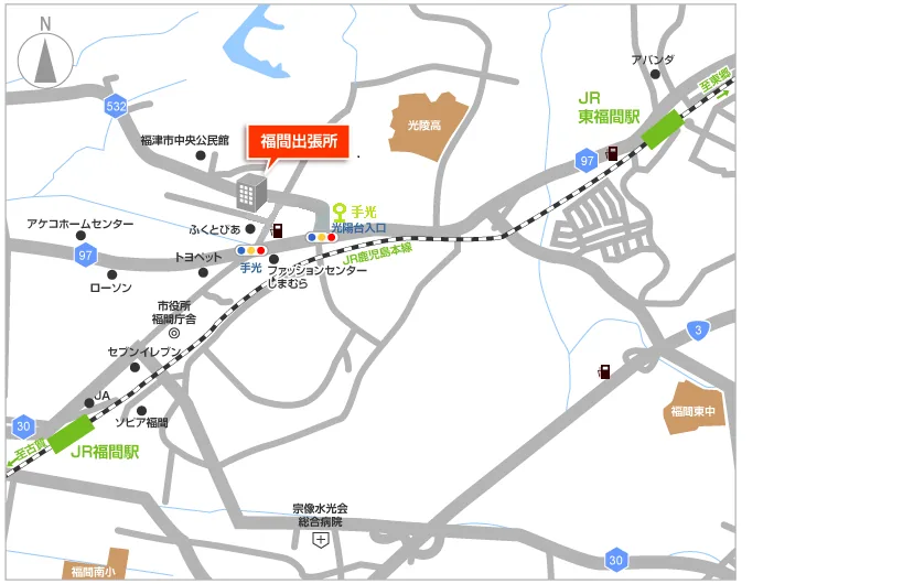 福岡法務局福間出張所の案内図（出典: 法務省法務局公式サイト）