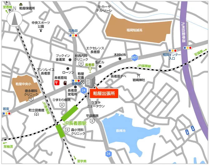 福岡法務局粕屋出張所の案内図（出典: 法務省法務局公式サイト）