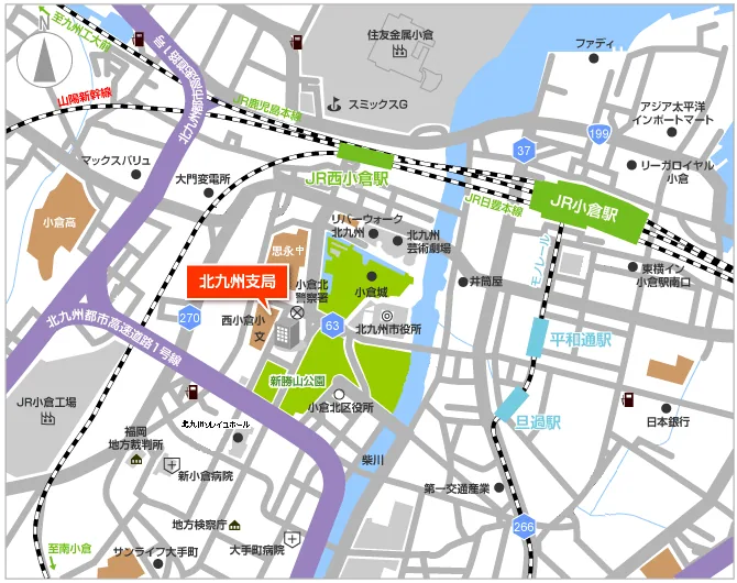 福岡法務局北九州支局の案内図（出典: 法務省法務局公式サイト）