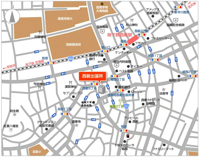 福岡法務局西新出張所の案内図（出典: 法務省法務局公式サイト）