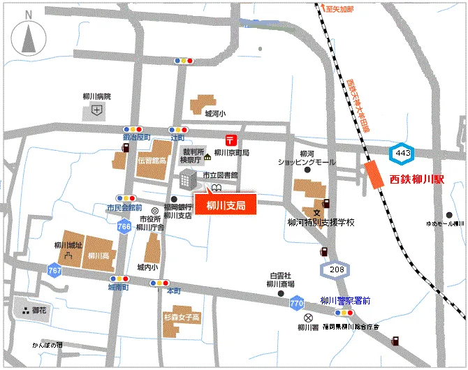福岡法務局柳川支局の案内図（出典: 法務省法務局公式サイト）