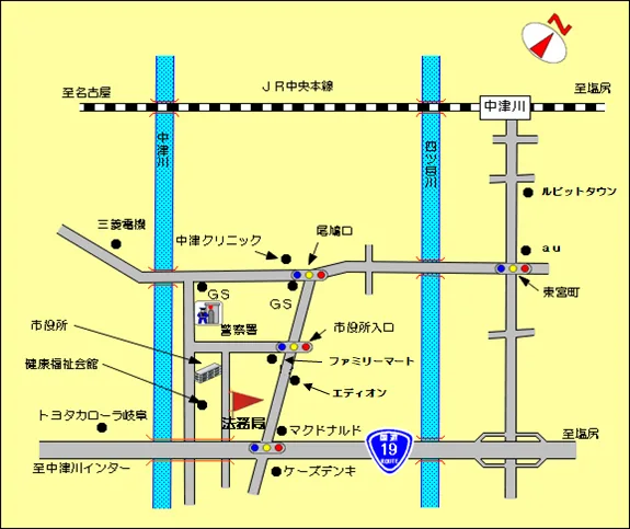 岐阜地方法務局中津川支局の案内図（出典: 法務省法務局公式サイト）