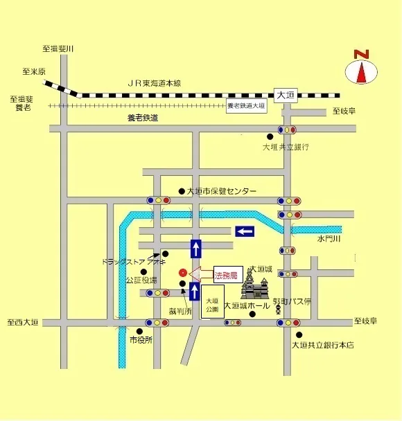 岐阜地方法務局大垣支局の案内図（出典: 法務省法務局公式サイト）