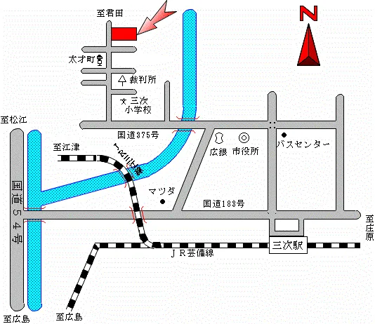 広島法務局三次支局の案内図（出典: 法務省法務局公式サイト）