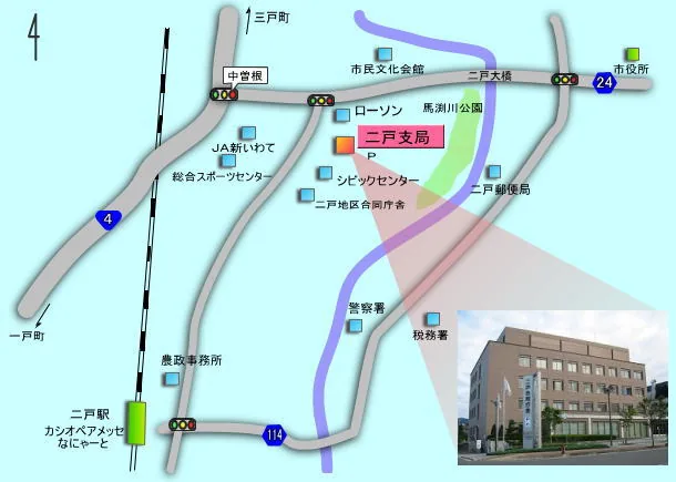 盛岡地方法務局二戸支局の案内図（出典: 法務省法務局公式サイト）