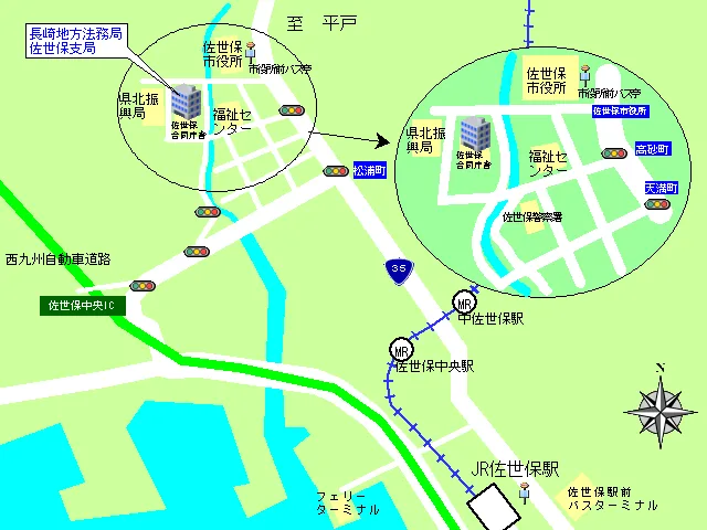 長崎地方法務局佐世保支局の案内図（出典: 法務省法務局公式サイト）