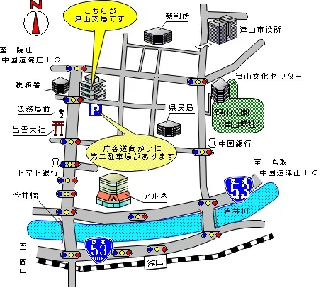 岡山地方法務局津山支局の案内図（出典: 法務省法務局公式サイト）