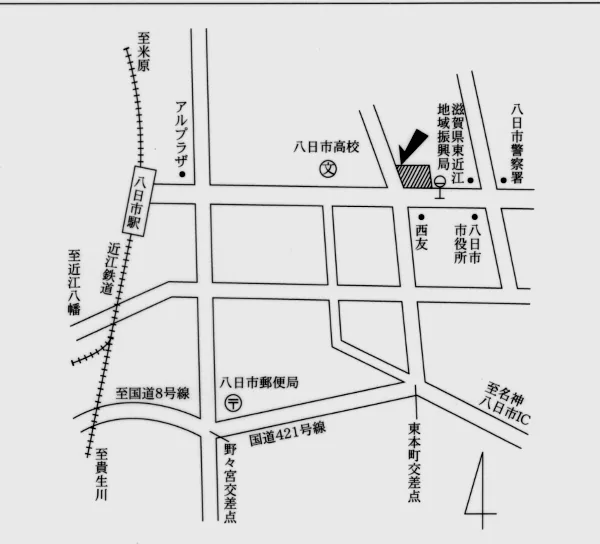 大津地方法務局東近江出張所の案内図（出典: 法務省法務局公式サイト）