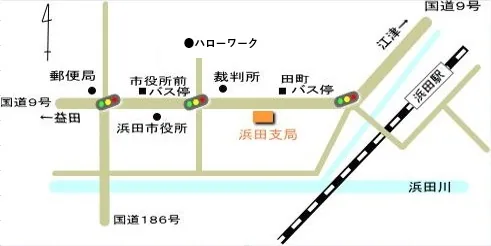 松江地方法務局浜田支局の案内図（出典: 法務省法務局公式サイト）