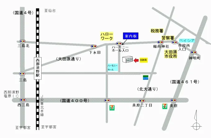 宇都宮地方法務局大田原支局の案内図（出典: 法務省法務局公式サイト）