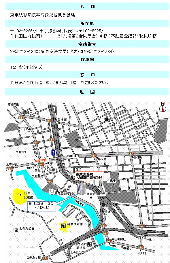 東京法務局後見登録課の案内図（出典: 法務省法務局公式サイト）