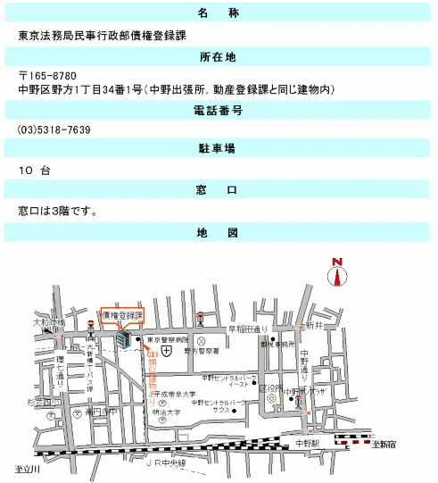 東京法務局債権登録課の案内図（出典: 法務省法務局公式サイト）
