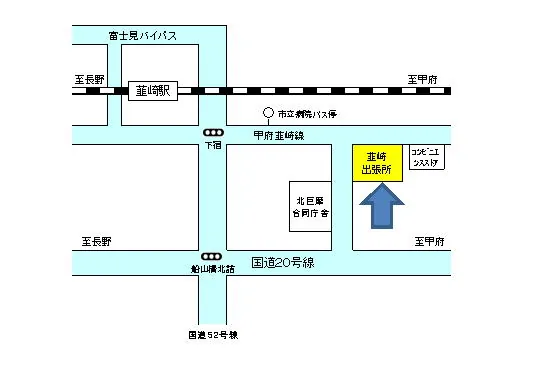 甲府地方法務局韮崎出張所の案内図（出典: 法務省法務局公式サイト）